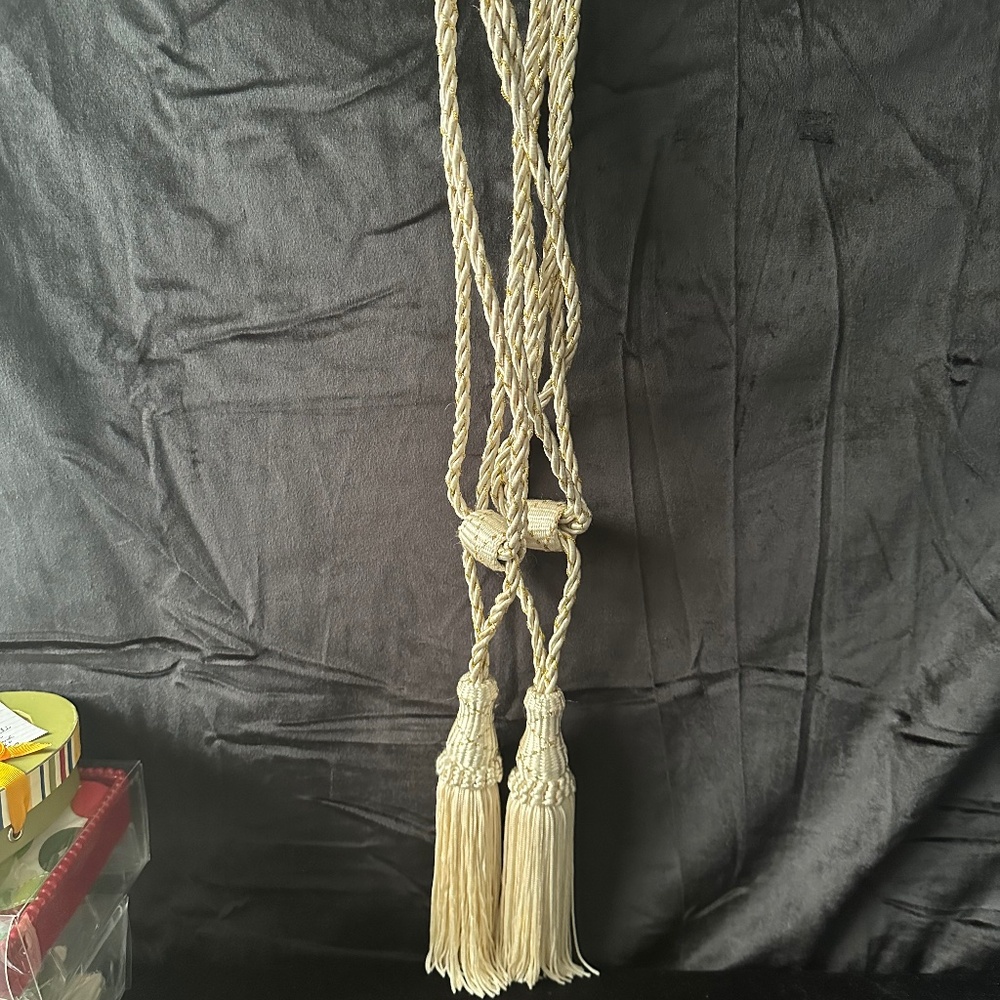 Set of ivory  twisted cord tassel curtain/ drape tie backs